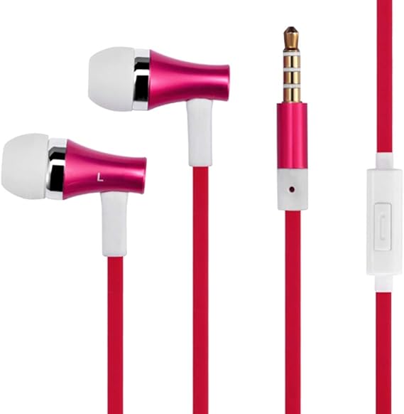 Red Earbuds Handsfree Earphones Mic Dual Metal Headphones