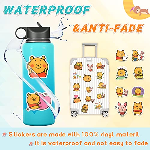 100pcs Winnie The Pooh Stickers Pack, Cute Cartoon Stickers for Laptop, Water Bottles, Waterproof Pooh Bear Animal Stickers Decals for Tenns, Kids, Adults