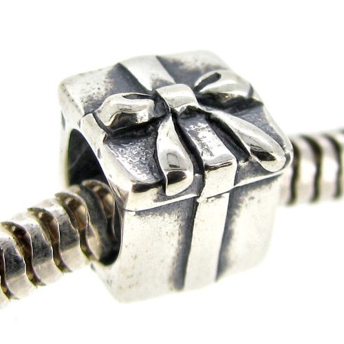 Queenberry Sterling Silver Santa Claus Gift Box European Style Bead Charm f/Birthday Christmas New Year