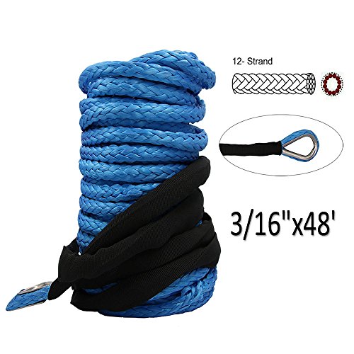 Winch Rope Blue HOOAI Synthetic Winch Rope - 3/16