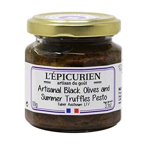 L'Epicurien, Black Olives and Summer Truffles Pesto Tapenade, 3.5 Ounce (100 Gram), Jar