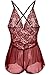 Avidlove Women Deep V Cute Lace Bodysuit One Piece Sleepwear Teddy Underwear Red S