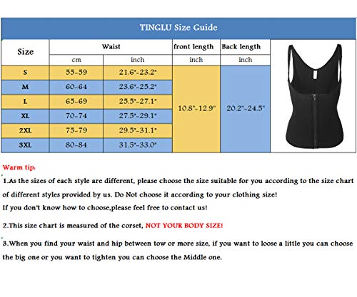 TINGLU Waist Trainer Corset for Women Weight Loss, Adjustable Straps Neoprene Waist Cincher with 3 Rows of Hooks and Zipper for Double Tummy Tontrol（Black2，S - Thumbnail 5