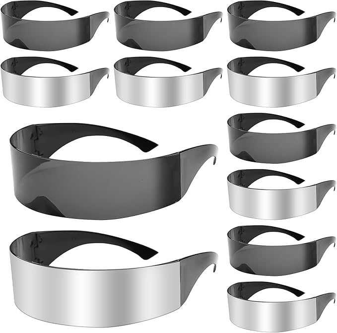 HFZCV 12 Pairs Futuristic Sunglasses, Funny Mirrored Party Glasses, Slim Space Alien Glasses for Halloween, Cosplay, Carnival, Club