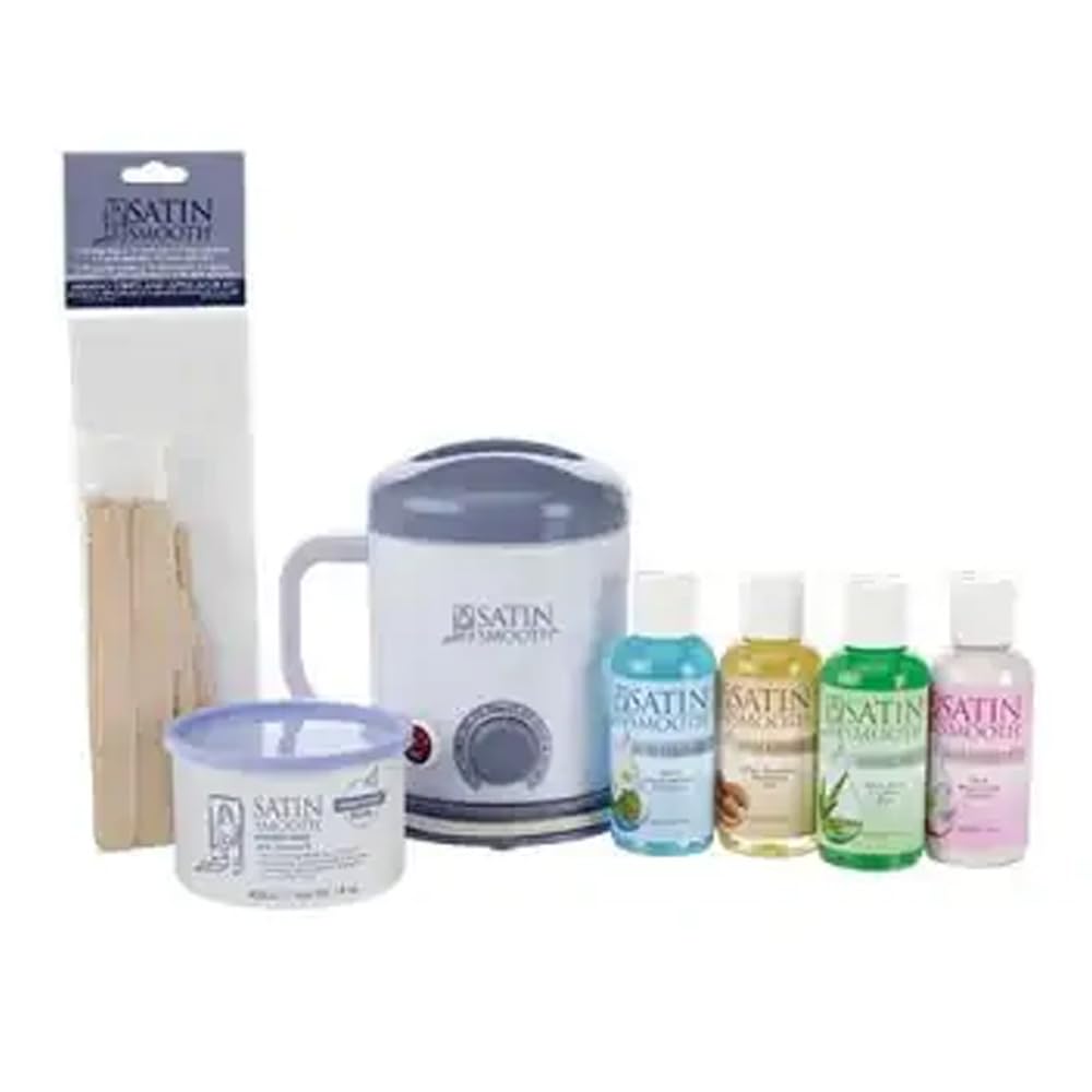Satin Smooth Select-A-Temp™ Starter Kit - Adjustable Temperature Wax Warmer with Hair Removal Wax and Accessories, Professional Waxing Kit for Face and Body