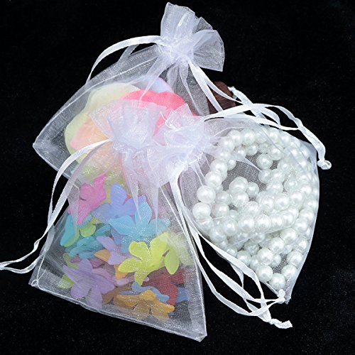 50 Pack 4x5 Inches White Organza Bag,Candy Gift Pouch,Chocolate Gift Bag Wedding Bags,Sachet Bag Sheer Organza Pouches,Favor Jewelry Bags