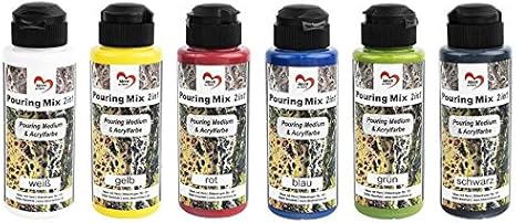 Pouring Acrylic Paint Set 6 Colours Each 120 Ml Pouring Medium Already Integrated Into Acrylic Paints No Further Mixing With Fluid Medium Or Silicone Oil Required Colour Mix 1 Amazon De Home Kitchen