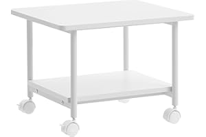 VASAGLE Heavy-Duty Printer Stand with Locking Wheels, 2-Tier Industrial Mobile Cart with Storage Shelf, Under Desk Printer Table for Home, Office, 13.4" Height, White UOPS002W01