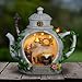 Exhart Fairy Teapot Kitchen Garden Statue - Miniature Teapot House Solar Resin Statue in Hand-Painted Colors - Whimsical Teapot Home Decor w/Solar Accent Light for a Lovely Fairy Garden, 6