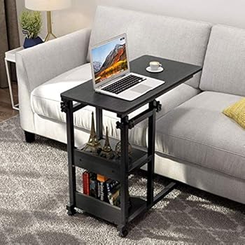 Vordern Snack Side Table Mobile End Table Height Adjustable Bedside Table Laptop Rolling Cart C Shaped Tv Tray With Storage Shelves For Sofa Couch Black Buy Online At Best Price In Uae
