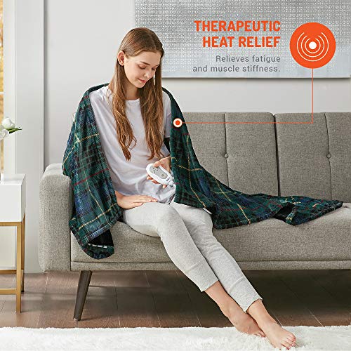 Degrees Of Comfort Electric Heated Throw Blanket Green Plaid 50 x 60