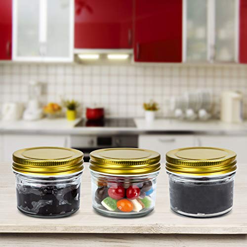 Encheng oz Clear Glass Jars With Lids(Golden),Small Spice Jars For  Herb,Jelly,Jams,Wide Mouth Mason Jars Can