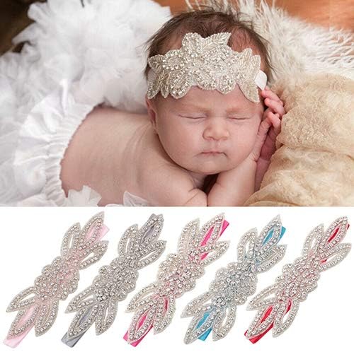 Holrea 1Pc Baby Girl Fashion Flower Leaf Headband Shiny Rhinestone Baby Headbands Gift Baby Photo Props Hairband Headwear Newborn Hair Accessories Pink
