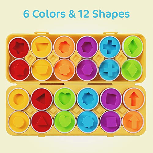 Comken Matching Eggs Toys for Toddlers - Color & Shape Recognition Skill Sorter Educational Toy for 1 2 3 Years Old Kids - Fine Motor Skill Montessori Toys Easter Egg Gifts for Kids (12 Eggs )