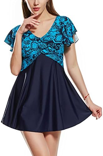 Uhnice Womens One Piece Swimdress Skirted Swimsuit Floral Swimwear with Boyshort