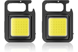 GKmow 2 PCS Car Keychain Light, Portable Mini COB Three-mode Work Light, Foldable Stand Bottle Opener Night Light, Suitable for Car Camping, Long-distance Travel, Home Use (Black)