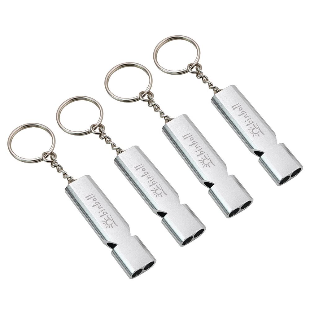 Photo 1 of binboll Double-Tube Whistle Aluminum Alloy Survival Whistle with Necklace for Outdoor Needs Sports Referee Emergency(silver-4pack)