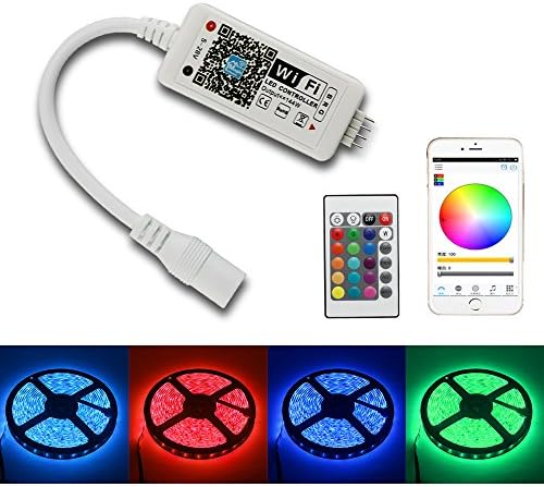 WiFi RGB LED Controller for Light Strips Android and IOS Free App WiFi Controller Compatible with Alexa &amp; Google Assistant Comes With One 24 Keys Remote Control