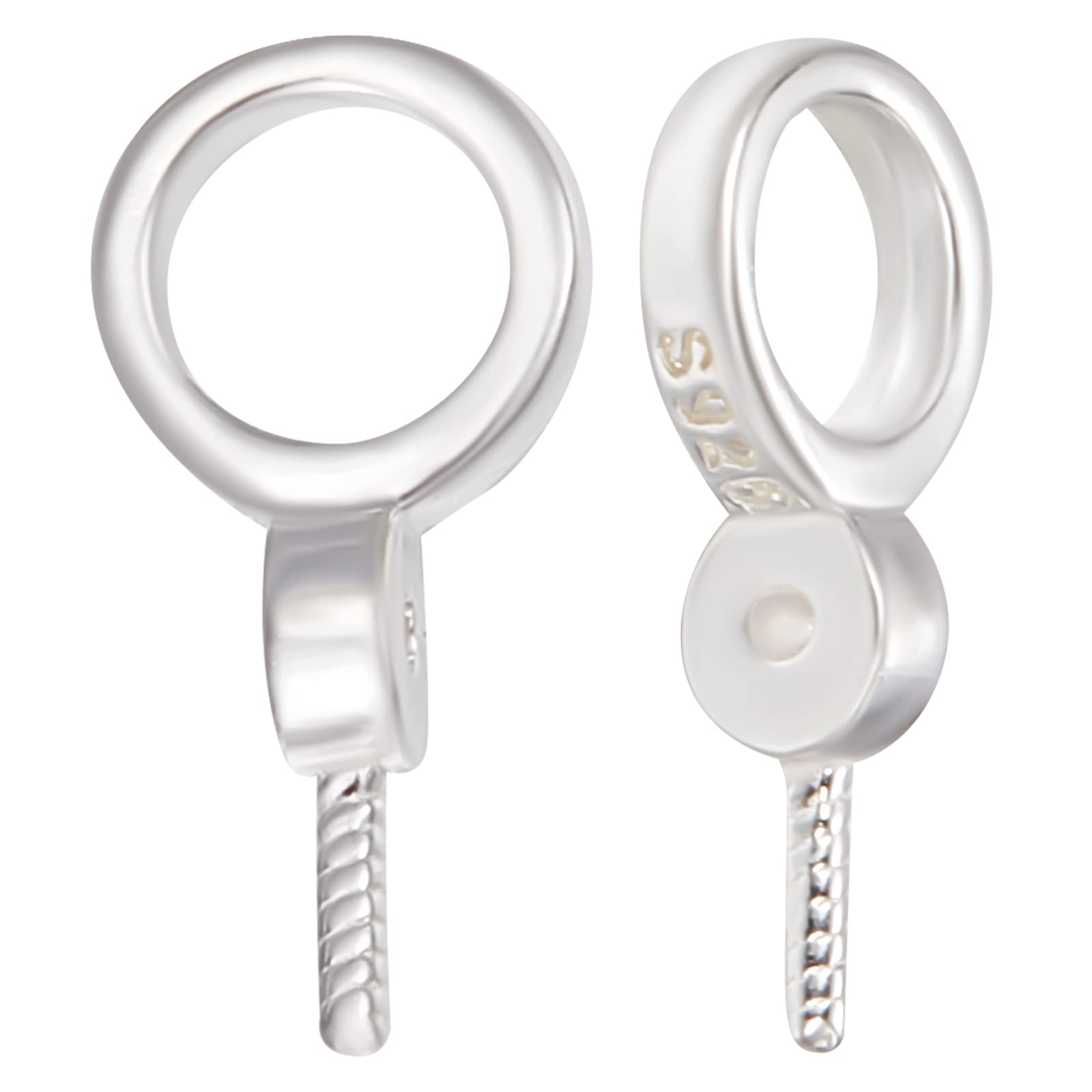 Beebeecraft 1 Box 10Pcs 925 Sterling Silver Eye Pin Peg Bail with 6mm Pearl Cup Bail Charm Pendant Connector for Half Drilled Beads Jewelry Making Findings