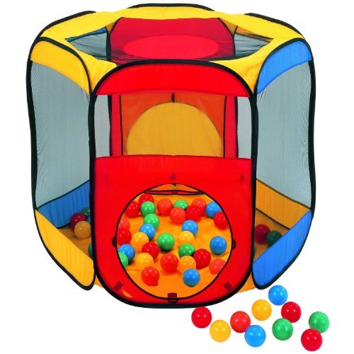 JUMBO Six Sided Hexagon Twist Play Tent w/ Ball Stopper & Safety Meshing for Child Play Visibility & 200 "Phthalate Free" Balls