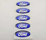 5x FORD LOGO Domed 3D Small 1x2.8 CM Mini Blue Chrome Silver Gloss Badge Knob Gear Gel Raised Resin Gloss Logo Emblem Decal Sticker Gel Escape Ranger Focus