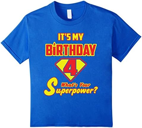 Kids 2 Sided Superhero It's My Birthday Shirt Gift for 4 Year Old 4 Royal Blue