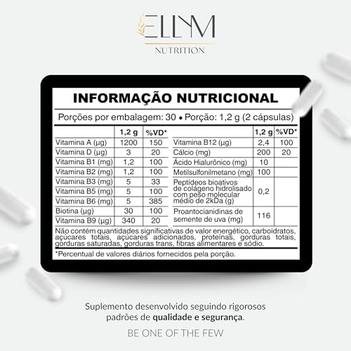 Biotina+ 180 Capsulas Ellym NUtrition Pele Cabelo e Unhas 100% Biotina MSM Acido Hialuronico Vitaminas B1 B2 B3 B5 B6 B12
