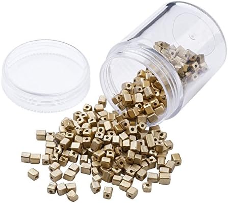 KISSITTY About 400pcs/box Glass Cube Beads Metallic Golden Plated Square Seed Beads for DIY Crafts Jewelry Making 3~7x3x3mm