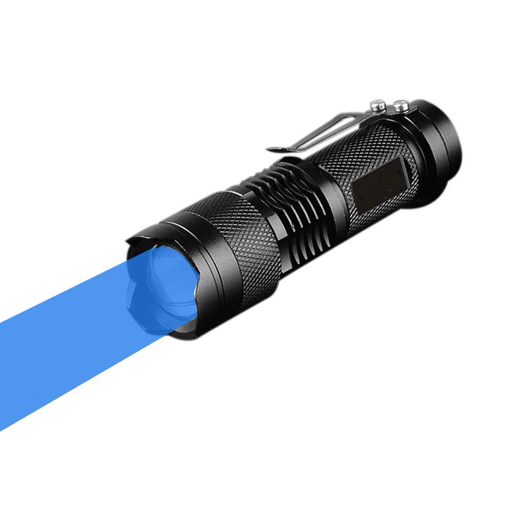 WESLITE Blue Light Torch, Blue Beam LED Flashlight, 3 Modes Zoomable, Clip, 150m Range, Fishing, Hunting
