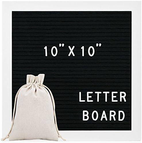Letter Board 10x10 Inch - Felt Letter Board White Frame, Changeable Letter Boards with 290 Unique Letters, Emojis & Symbols, Wall Mount and Free Drawstring Bag by Ruina R002