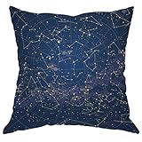 Moslion Star Map Throw Pillow Cover City Light Constellation in Night Sky Cotton Linen Decorative Pillow Case 18 x 18 Inch Standard Square Cushion Cover for Sofa Bedroom Men Women