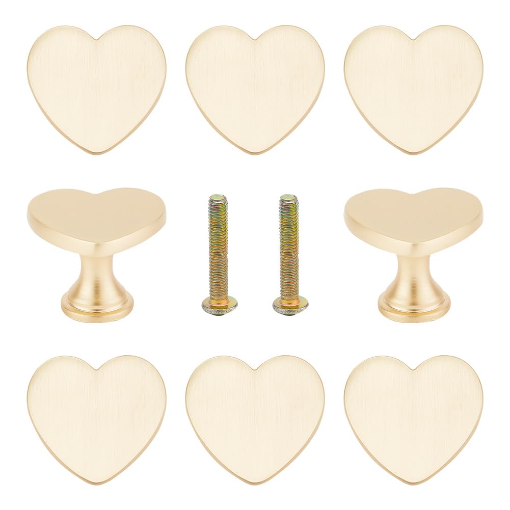 GOMAKERER 8 Pcs Alloy Heart Drawer Knobs, Heart Shape Handle Metal Cabinet Dresser Pulls Handles with Screws, Golden Furniture Knobs for Home Cupboard Wardrobe Bathroom Hardware