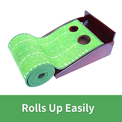 MESIXI Wood Golf Putting Mat Green with Auto Ball Return System