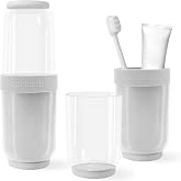 Travel Toothbrush Case 3 in 1 Portable Toothbrush Cup with Cover, Grey | Toothbrush Holder for Traveling Business Camping School Bathroom