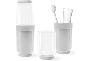 QIEPOMI Toothbrush Cup with Cover, Travel Toothbrush Case Portable Toothbrush Holder for Traveling Business Camping School Bathroom (Grey)