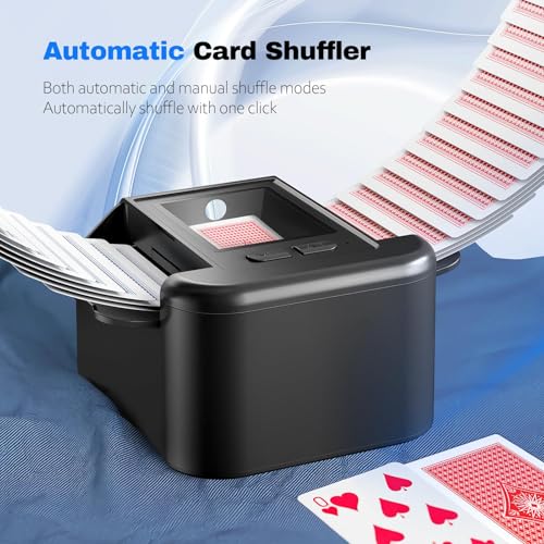 Dsocool Automatic Card Shuffler for 1-2 Decks, Dual Mode Card Shuffler with USB-C Rechargeable Battery, for UNO, Skip-Bo, Poker, Blackjack, Texas Hold’em, Party & Travel (Black)