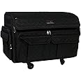 Everything Mary 4 Wheels XXL Collapsible Deluxe Sewing Machine Trolley, Black Quilted - Rolling Carrying Storage Case for Large Brother, Singer, & Bernina Machines - Universal Travel Tote Bag