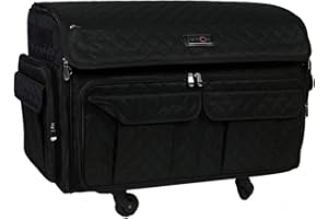 Everything Mary XXL Rolling Sewing Tote, Black Quilted - Rolling Carrying Storage Case for Brother & Singer Machines