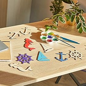 24 Pieces Unfinished Nautical Wood Cutouts for Crafts, Wooden Sailboat, Mermaid, Anchor, Ship Wheel for DIY Projects 510c%2B2xtXpL