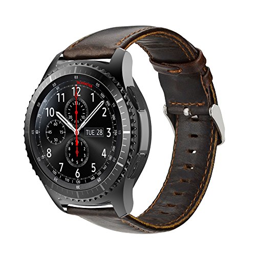 Gear S3 Watch Band, iBazal Gear S3 Frontier/ Classic Leather Band 22mm Genuine Leather Strap Replacement Band for Samsung Gear S3 Frontier/ Classic SM-R760 and Moto 360 2nd Gen 46mm Watch - Coffee - L