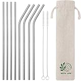Kumako Stainless Steel Straws Set of 8, Food Grade Metal Straws with Pouch and Cleaning Brush (4 Straight + 4 Bent + 2 Cleaning Brush+1 Pouch)