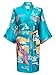 Swhiteme Women's Kimono Robe, Short, One Size, Geisha, Turquoise