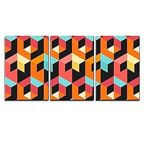 3 Piece Canvas Wall Art - Vector - Seamless Geometric Pattern. Abstract Geometric Background Design - Modern Home Art Stretched and Framed Ready to Hang - 16"x24"x3 Panels