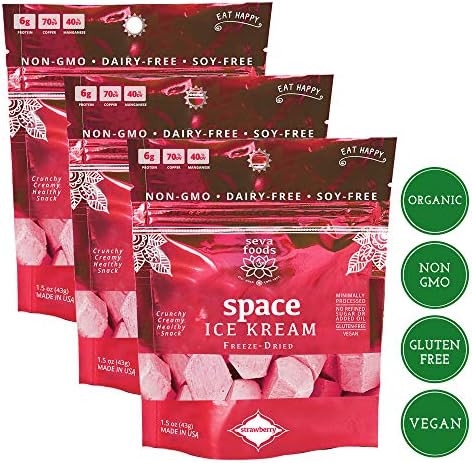 3-Pack Organic Space Ice Kream (Healthy Freeze Dried Astronaut Ice Cream) Vegan Non Dairy, 4.5 oz Total Weight - 30 Pieces