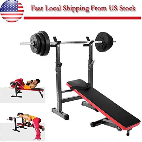 Adjustable Folding Weight Bench Barbell W/ Dip Station Lifting Chest Press Home
