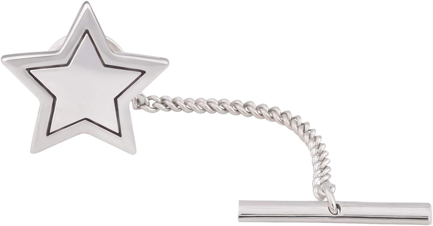 Men's David Star Necktie Tie Tack Pin with Chain Lapel Pin Accessories