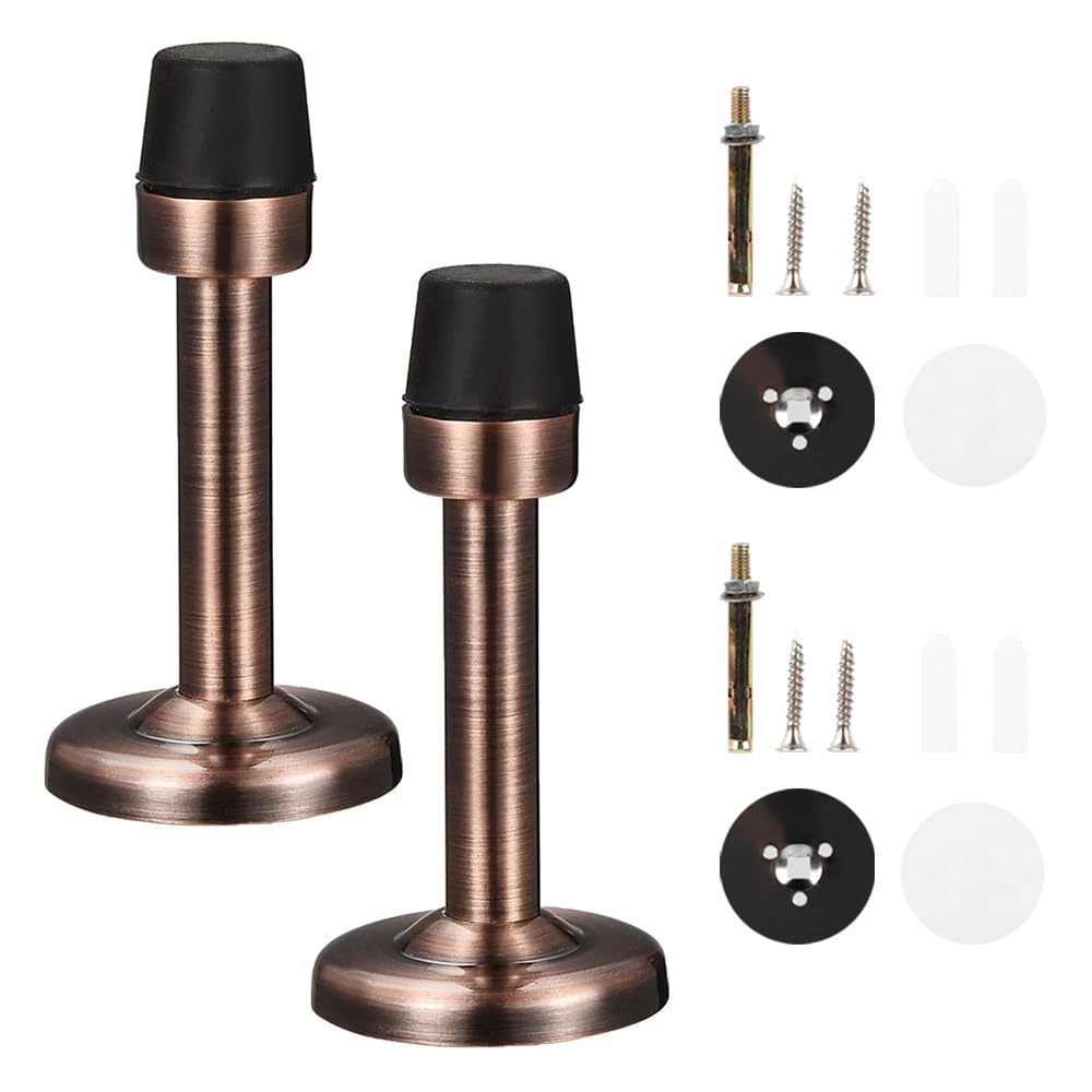 2 Pack Door Stoppers, Red Bronze Stainless Steel Wall Protector Home Door Stops with Rubber Buffer Bumper for Sound Dampening