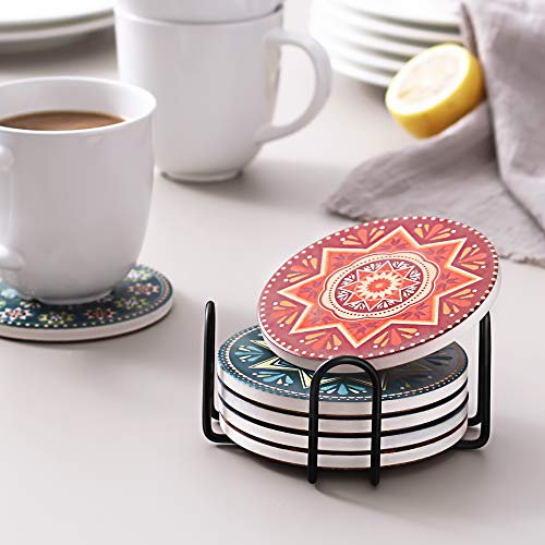 image for LIFVER Drink Coasters with Holder - 6 Pcs Absorbent Mandala Style Coas