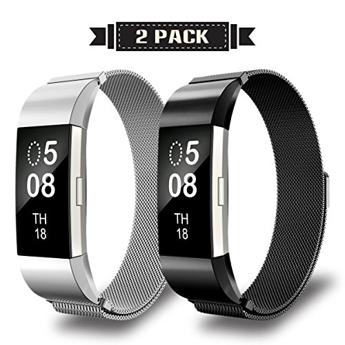 UPC 708296746489, AIUNIT Fitbit Charge2 Bands, Charge2 HR Milanese Loop Stainless Steel Metal Replacement Accessories Wristband with Magnet Lock for Fitbit Charge2 HR and Fitbit Charge2-2pack Black+Silver(No Tracker)