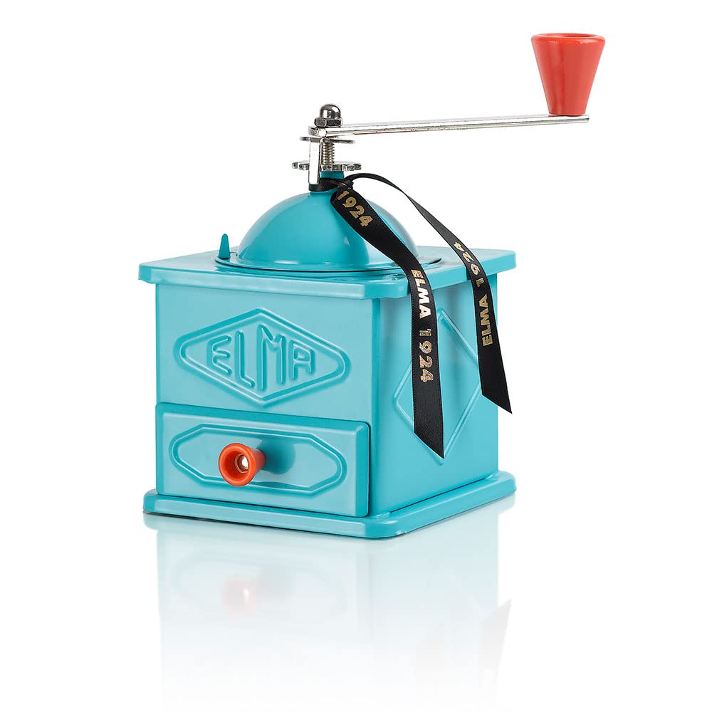 ELMA Vintage Manual Coffee Grinder Blue to Decorate | Coffee Grinder with Crank, with Matching Box | Only for Decoration